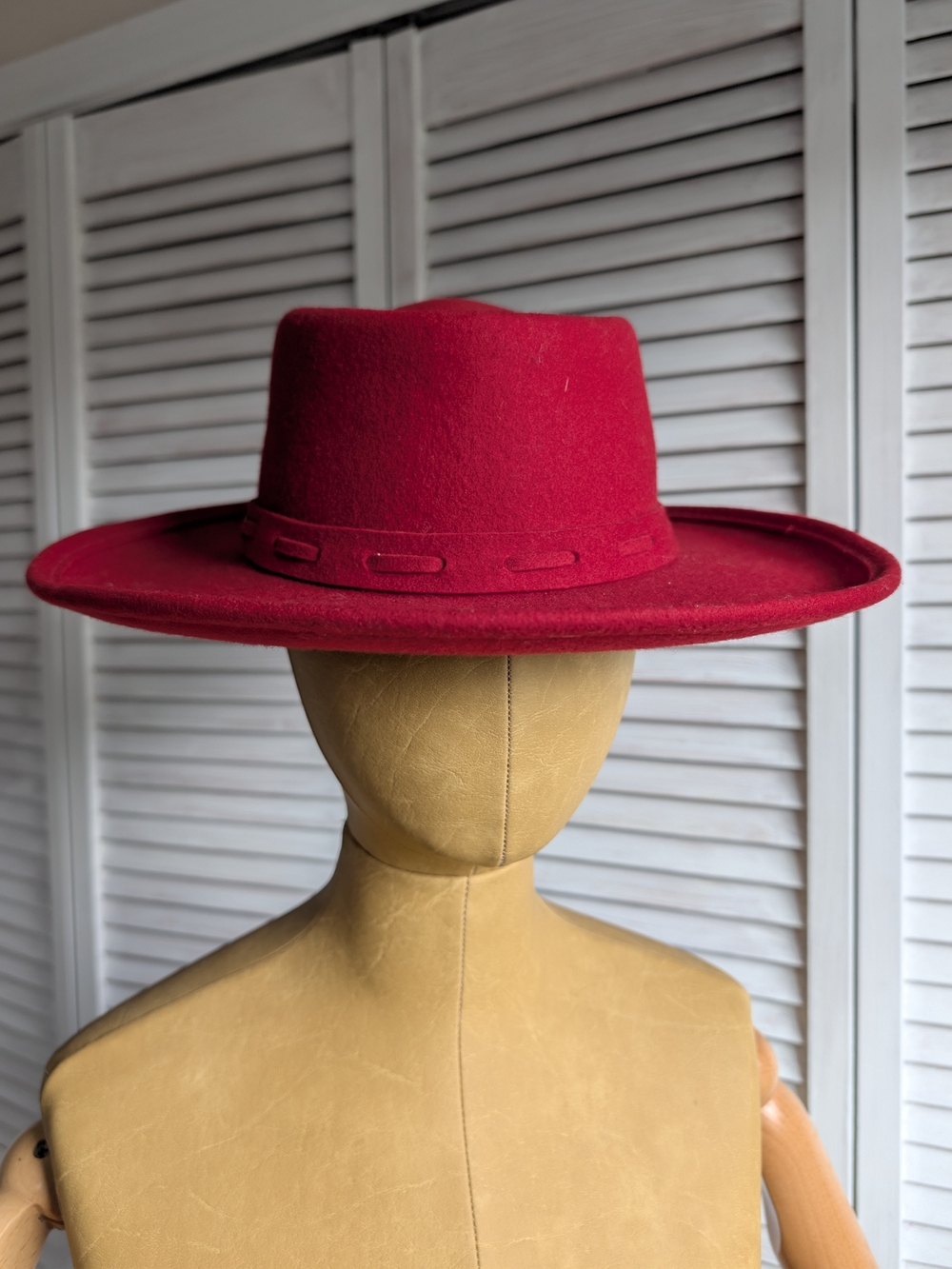 Wide Brim Wool Hat - Red